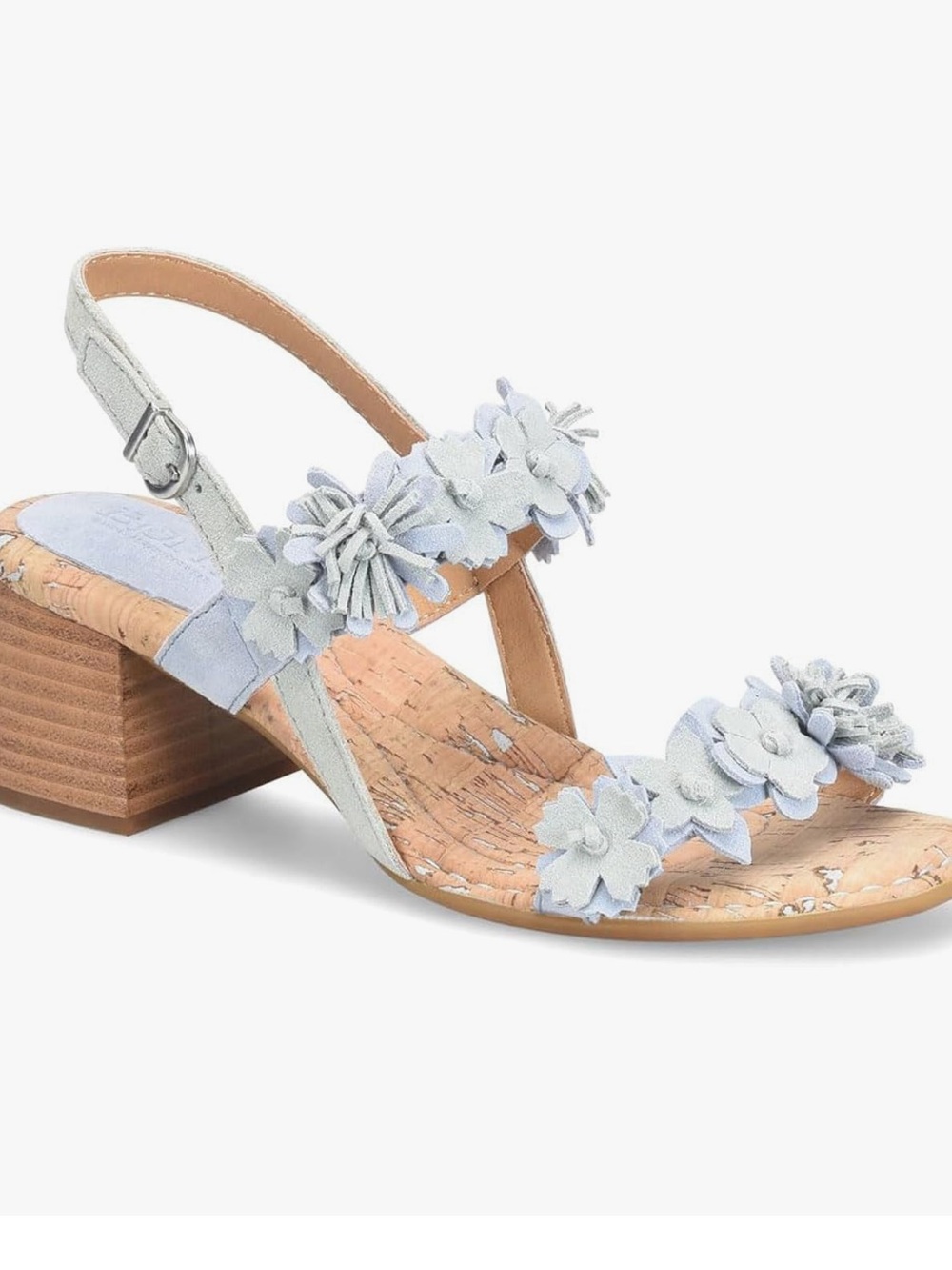 Born Springs Kheli Light Blue Floral Appliqué Suede Block Heel Sandals, NWOB - Picture 9 of 11